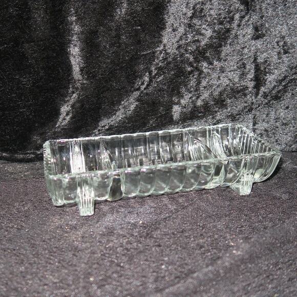 Footed Glass Trinket Tray Vanity Serving Decor Elegant Clear Divided - Picture 14 of 14